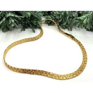 Vintage-Style Gold-Tone Textured Flat Chain Necklace With Box Clasp Closure